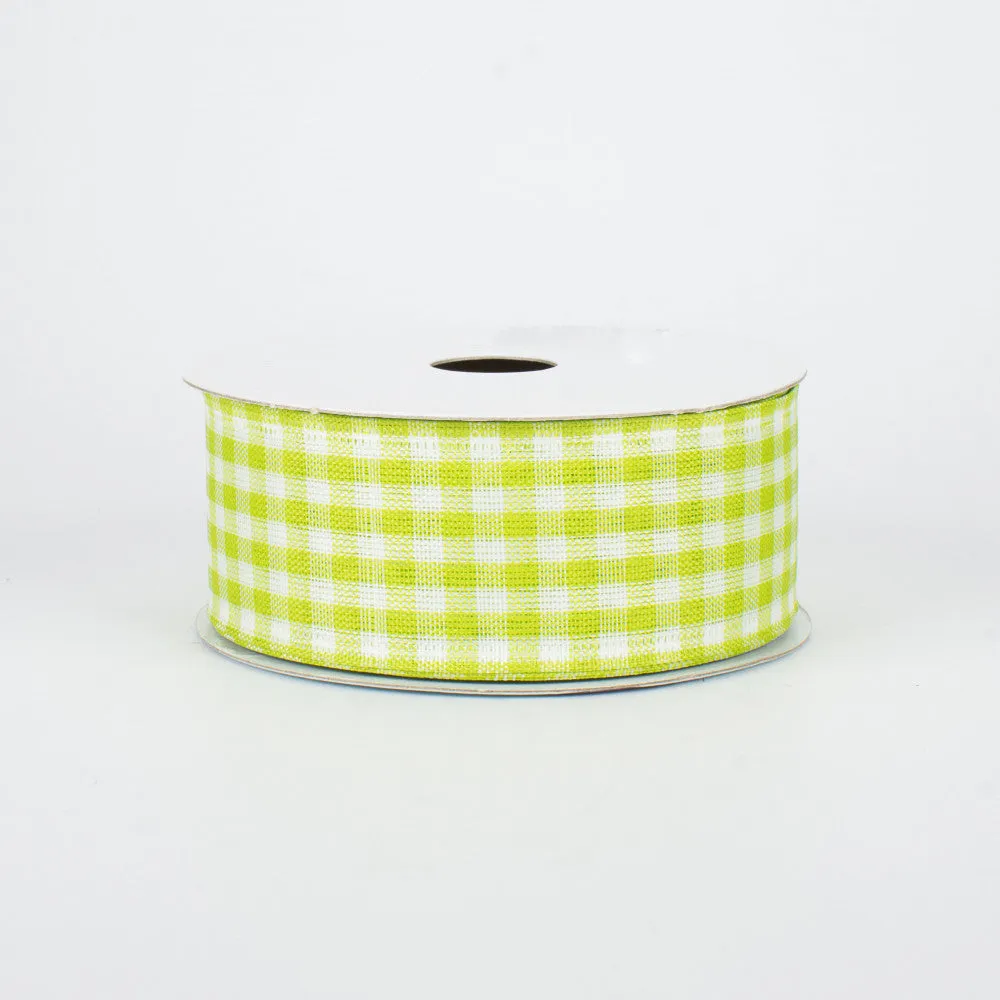 1.5"x10yd Gingham Check, Apple Green/White  J29