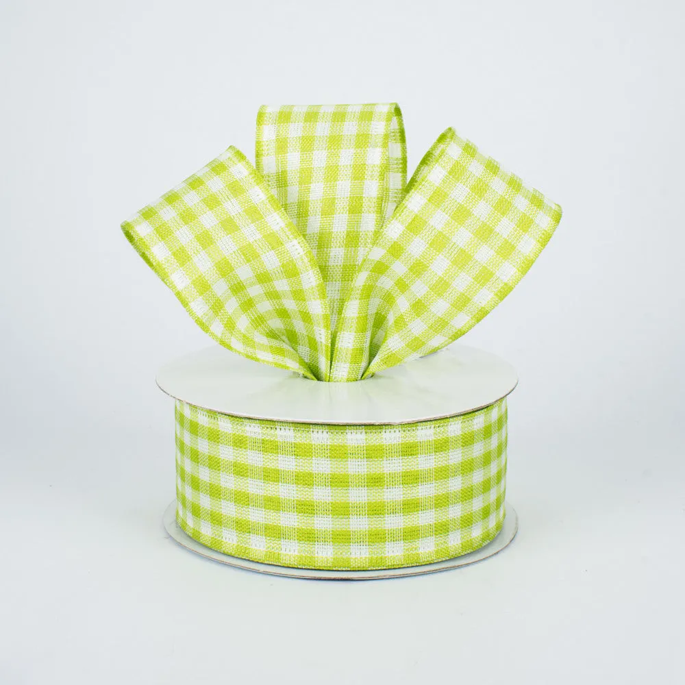 1.5"x10yd Gingham Check, Apple Green/White  J29