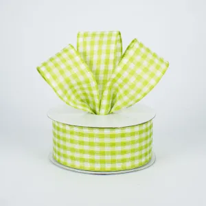 1.5"x10yd Gingham Check, Apple Green/White  J29