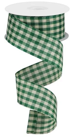 1.5"x10yd Gingham Check, Emerald Green/Ivory  N17