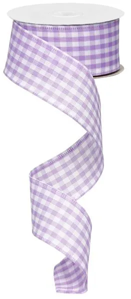 1.5"x10yd Gingham Check, Lavender/White  J29 MA18