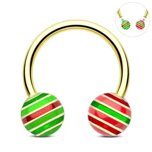 16G Internally Threaded Christmas Baubles Striped Pattern Horseshoe Septum Ring