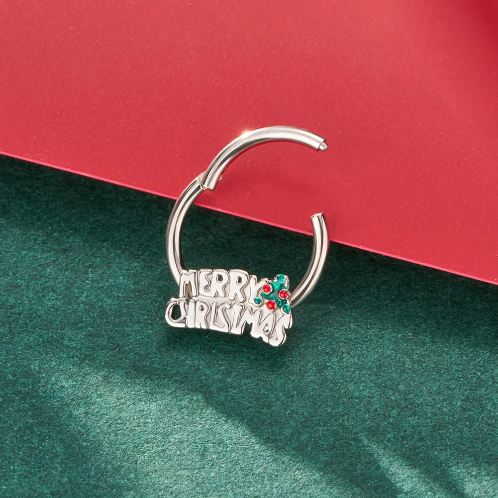 16G Merry Christmas Lettering Hinged Segment Septum Ring