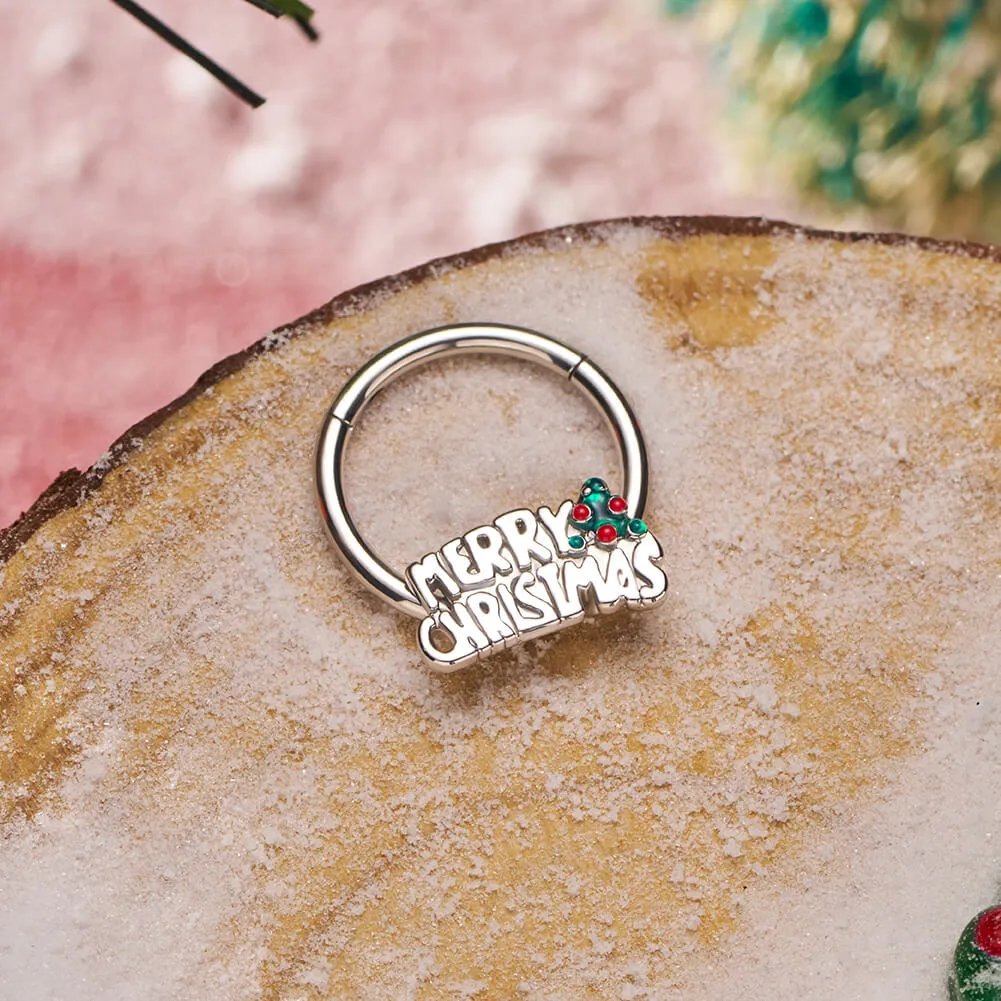 16G Merry Christmas Lettering Hinged Segment Septum Ring