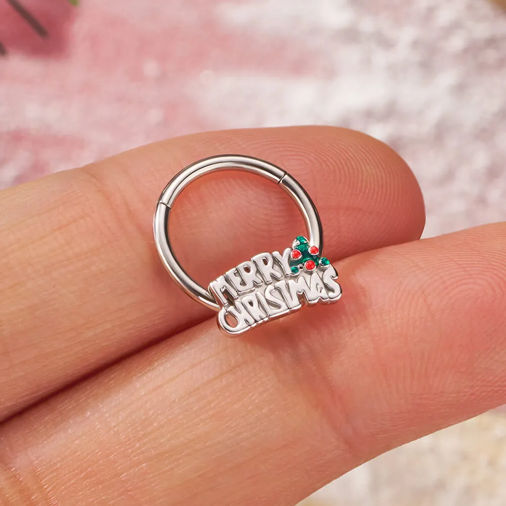 16G Merry Christmas Lettering Hinged Segment Septum Ring