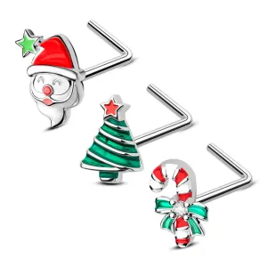 20G Merry Christmas Santa/Tree/Candy Cane Nose Studs Pack