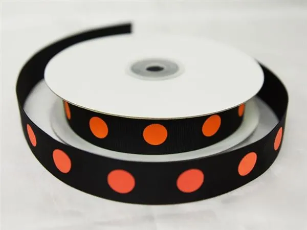 25 Yards 7/8" DIY Black Grosgrain Orange Polka Dot Ribbon Wedding Party Dress Favor Gift Craft Decoration