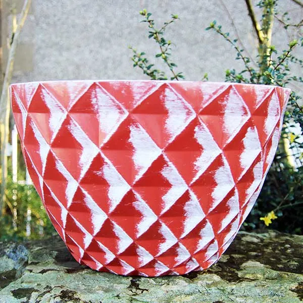 25cm Diamond Planter Terracotta/White Plant Pot