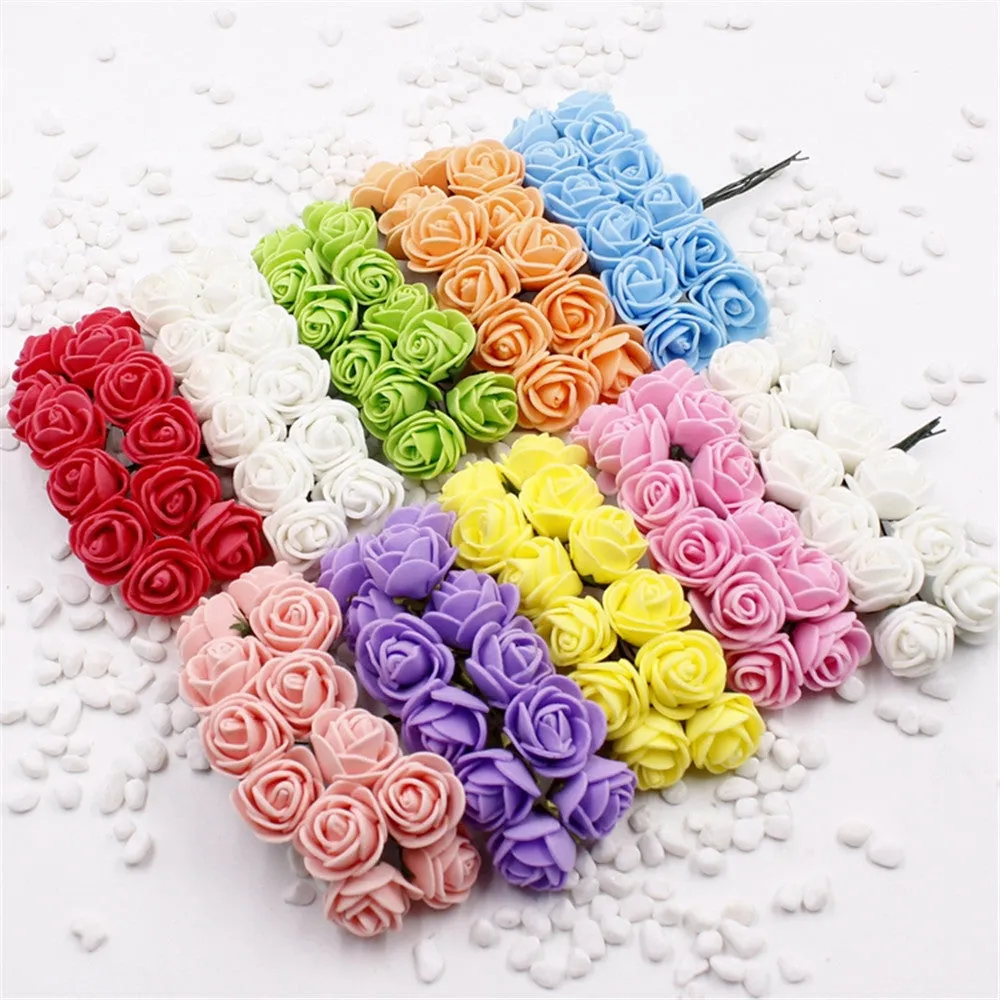 2cm head Multicolor PE rose foam mini flower Bouquet solid color/Scrapbooking artificial rose flowers(12pcs/lot)