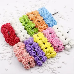 2cm head Multicolor PE rose foam mini flower Bouquet solid color/Scrapbooking artificial rose flowers(12pcs/lot)