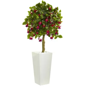 4’ Fuschia Artificial Tree in White Tower Planter