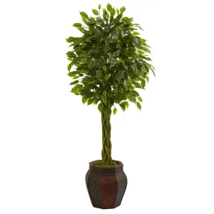 4.5’ Braided Ficus Artificial Tree in Decorative Planter