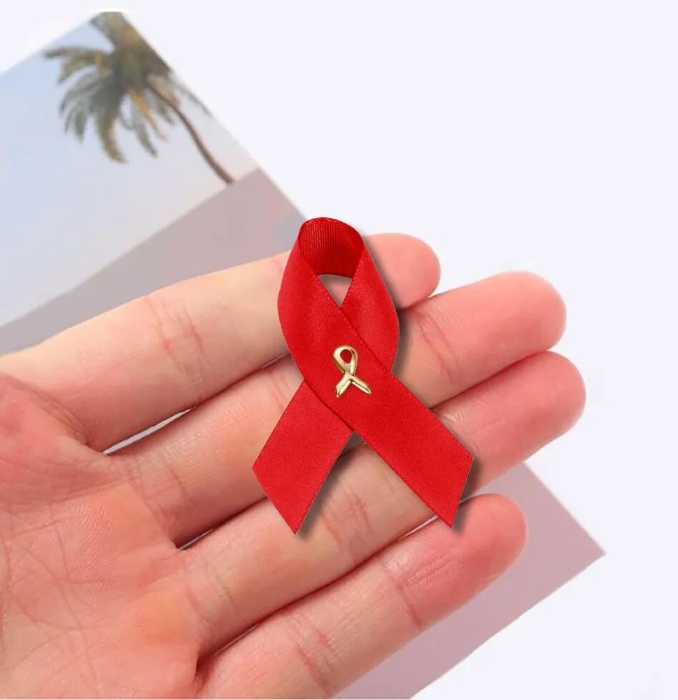 AIDS HIV Awareness Red Satin Ribbon Pins