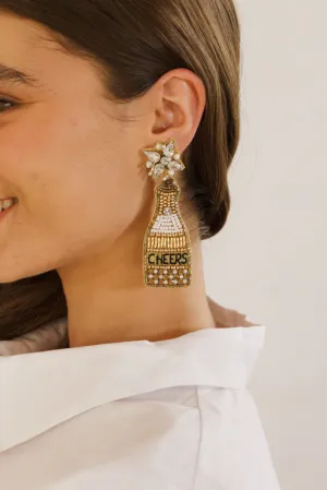 Beaded Gold Cheers Champagne Bottle Earring