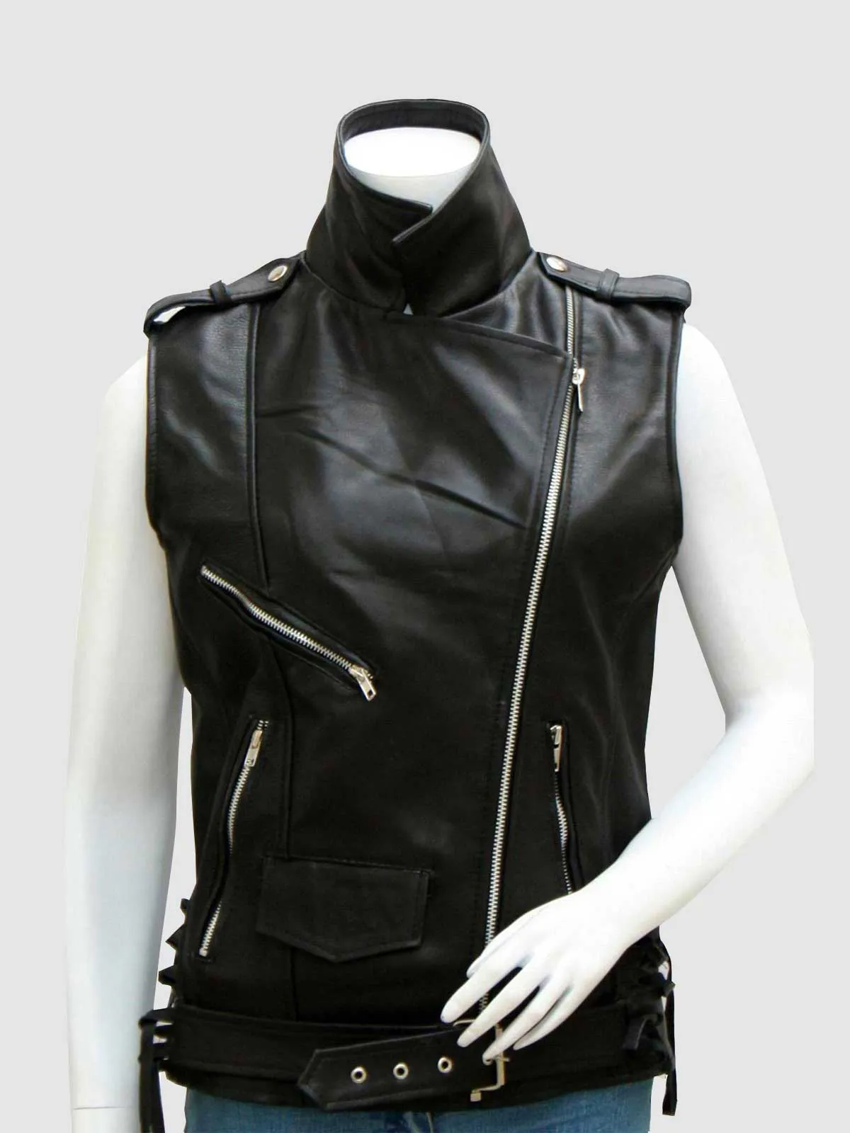 Black Leather Motorcycle Vest