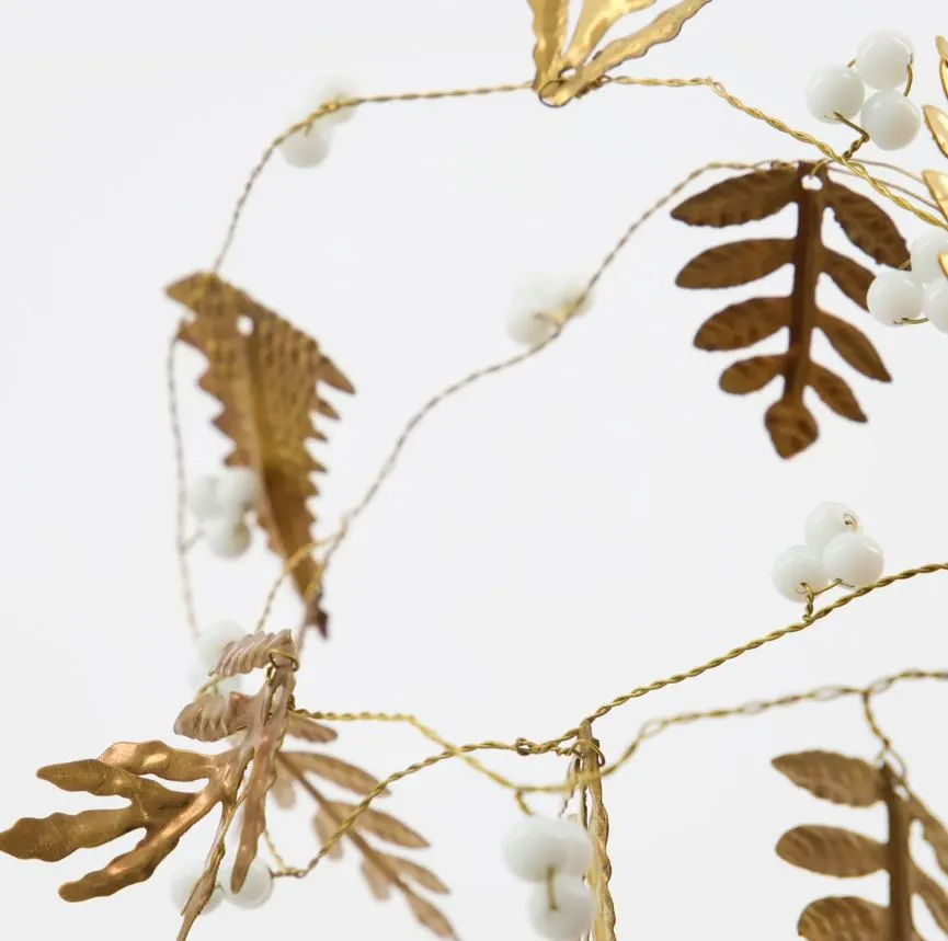 Brass Leaf and White Bead Garland