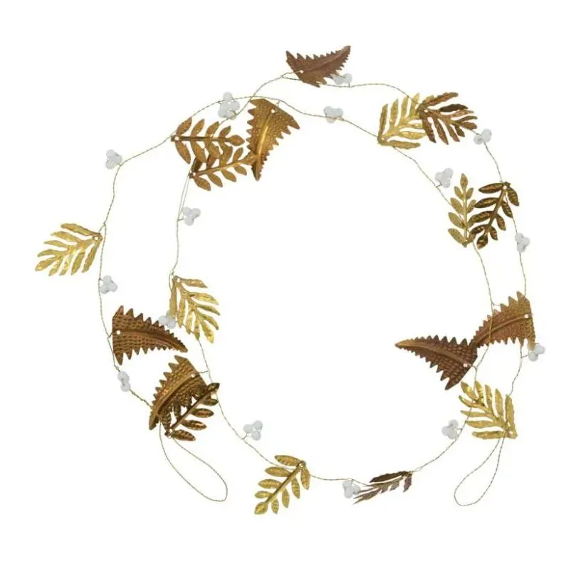 Brass Leaf and White Bead Garland