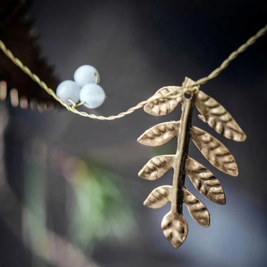 Brass Leaf and White Bead Garland