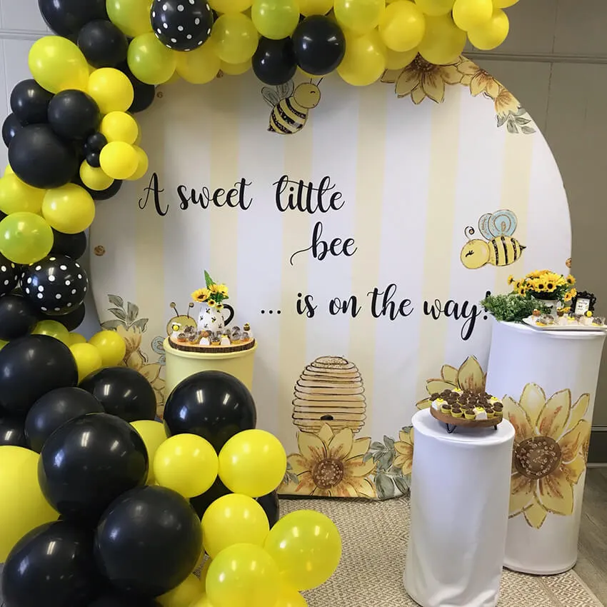 Bumble BEE Round Backdrop | Baby Shower Party Decoration Backdrop - Designed, Printed and Shipped