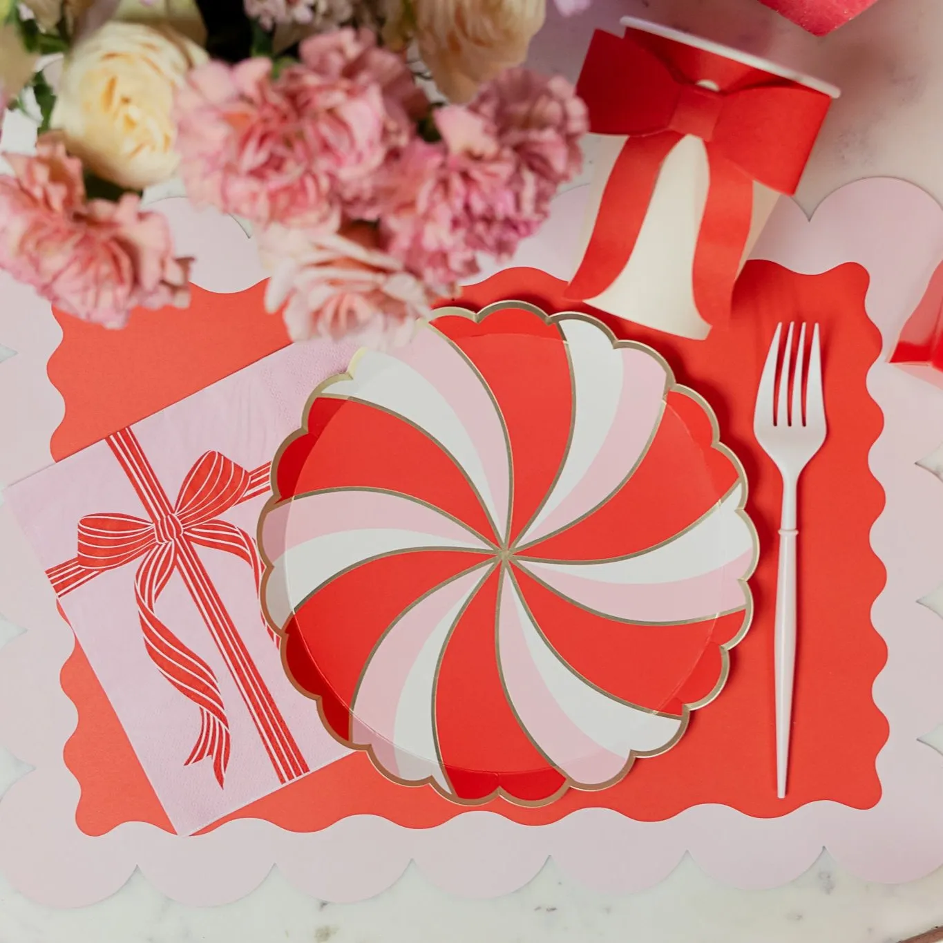 CHRISTMAS PEPPERMINT CANDY SMALL SCALLOPED PLATES