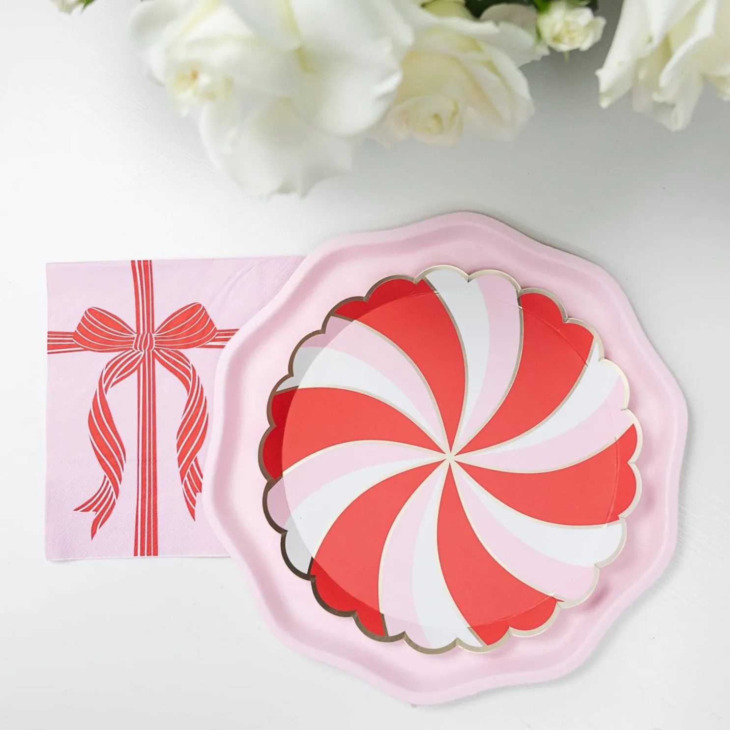 CHRISTMAS PEPPERMINT CANDY SMALL SCALLOPED PLATES