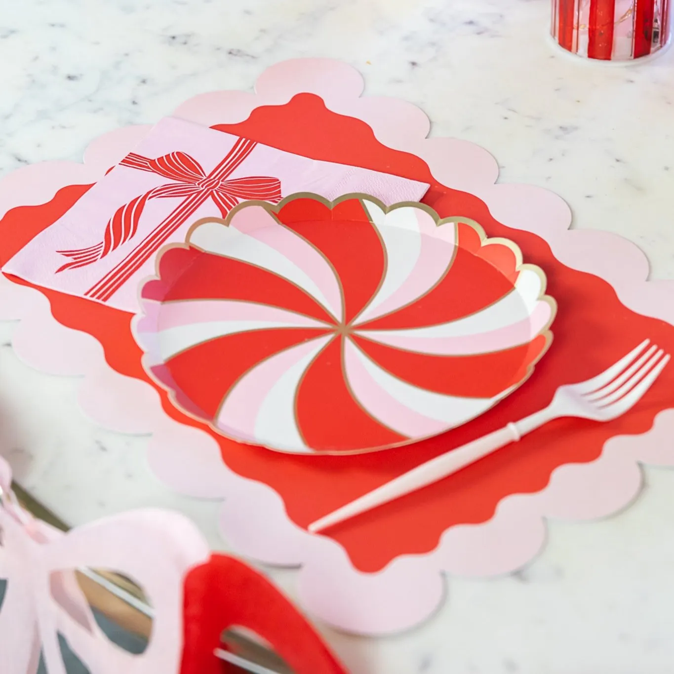 CHRISTMAS PEPPERMINT CANDY SMALL SCALLOPED PLATES