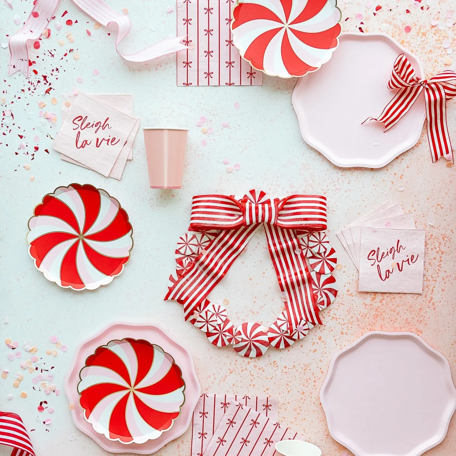 CHRISTMAS PEPPERMINT CANDY SMALL SCALLOPED PLATES