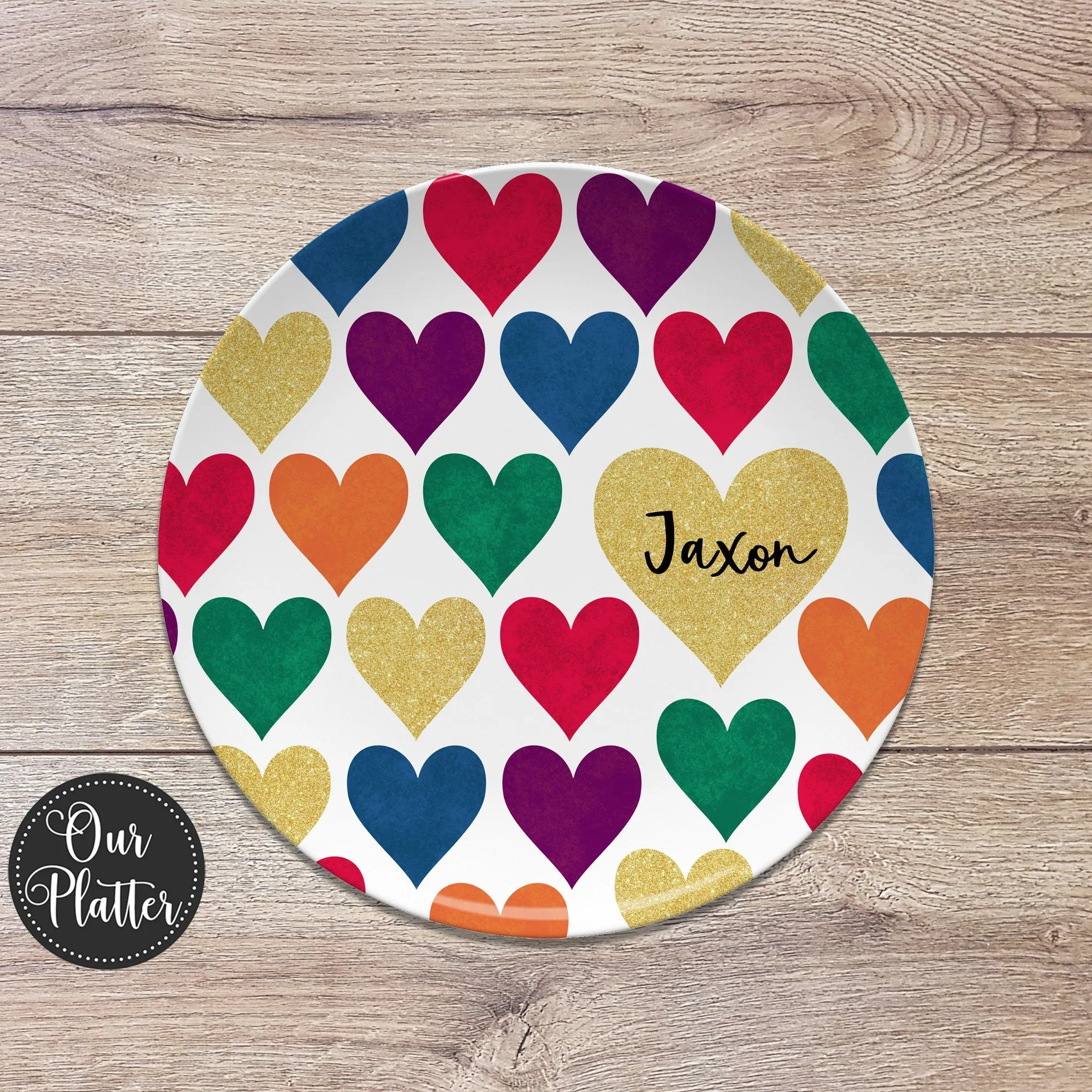 Colorful Hearts Personalized Plates