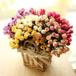 Colorful Silk Flowers artificial flower 15 heads Mini Rose Home Decor for wedding small roses bouquet decoration