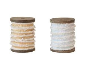 Cotton Ribbon w/ Metallic Thread & Fringe on Wood Spool