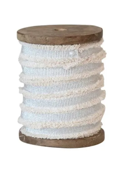 Cotton Ribbon w/ Metallic Thread & Fringe on Wood Spool