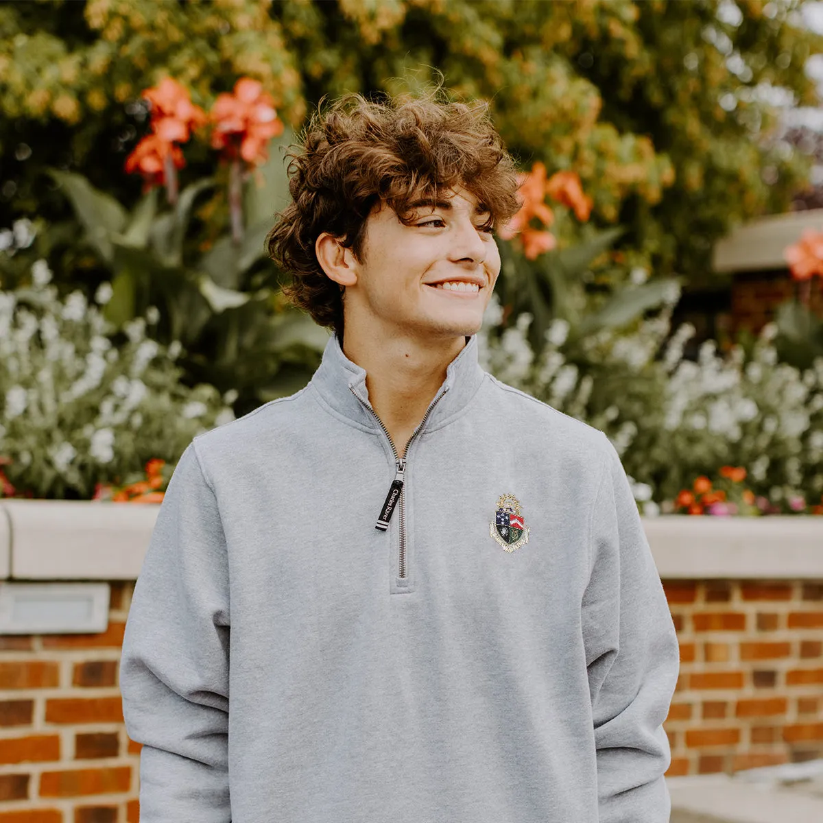 Delt Embroidered Crest Gray Quarter Zip