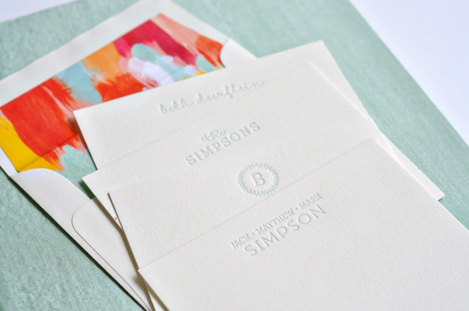 Grand Silk Stationery Box - Seafoam