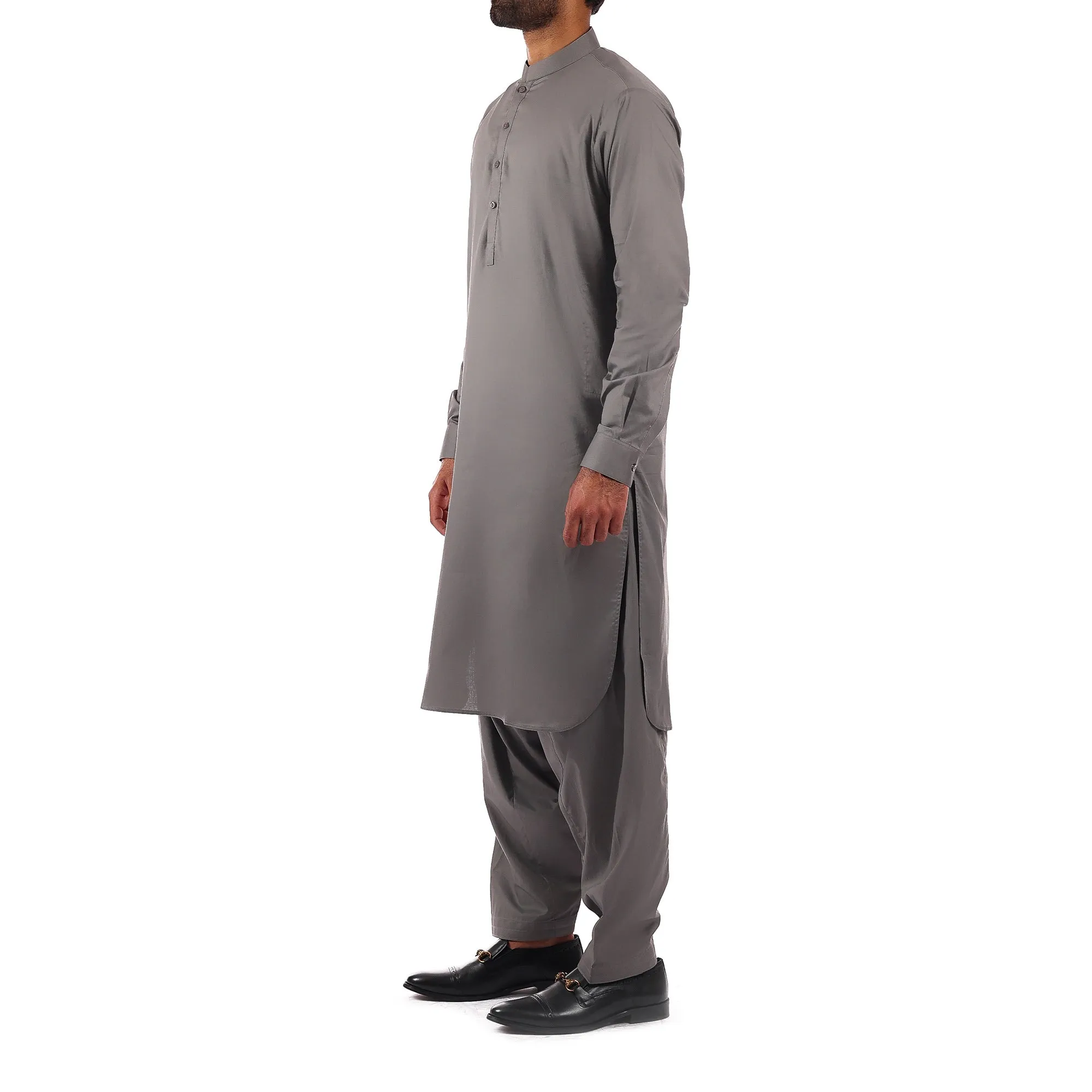 Grey Self Print Shalwar Qameez