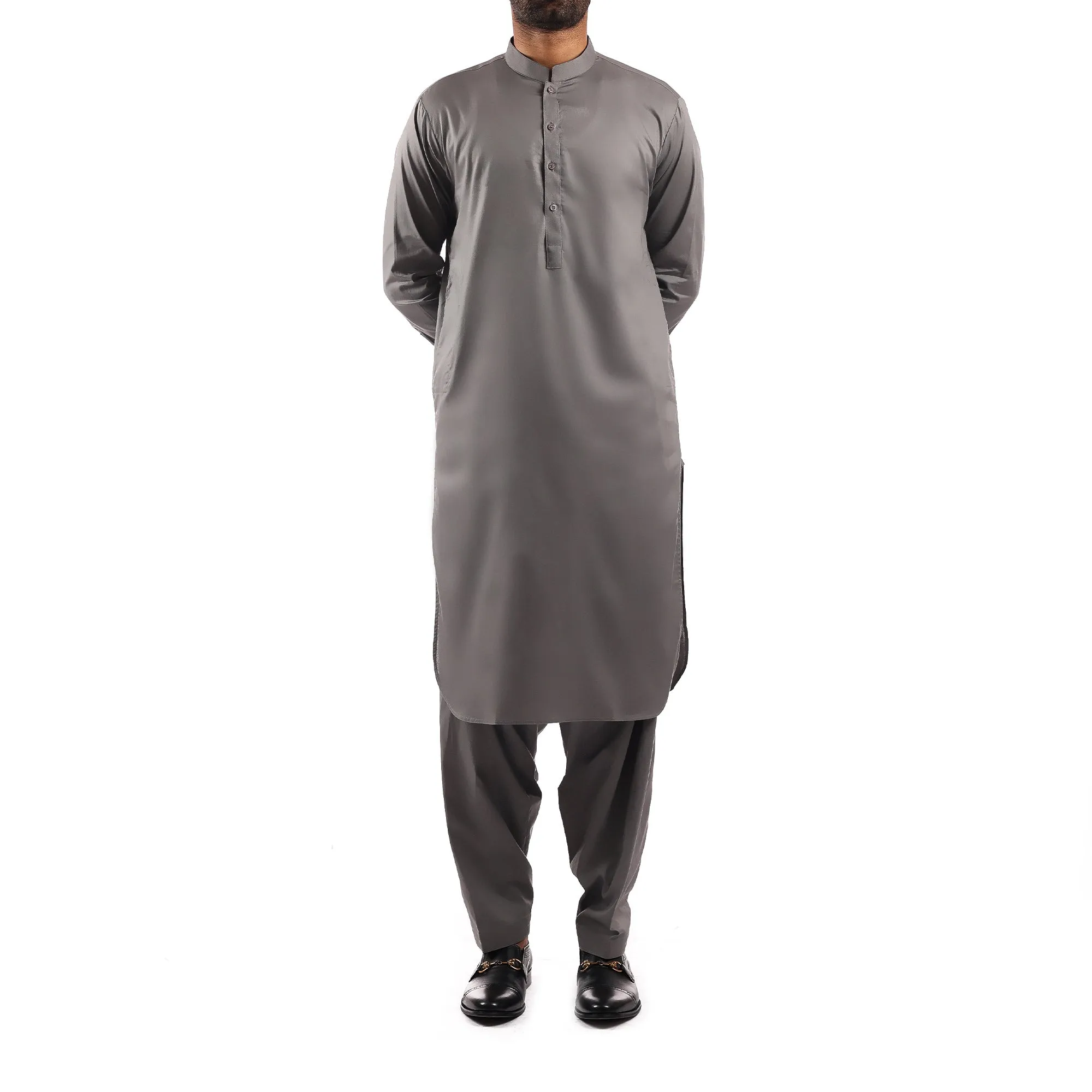 Grey Self Print Shalwar Qameez