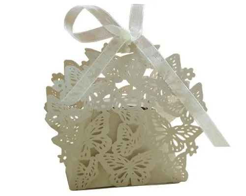 Laser Cut Butterfly Wedding Candy Boxes with Ribbons