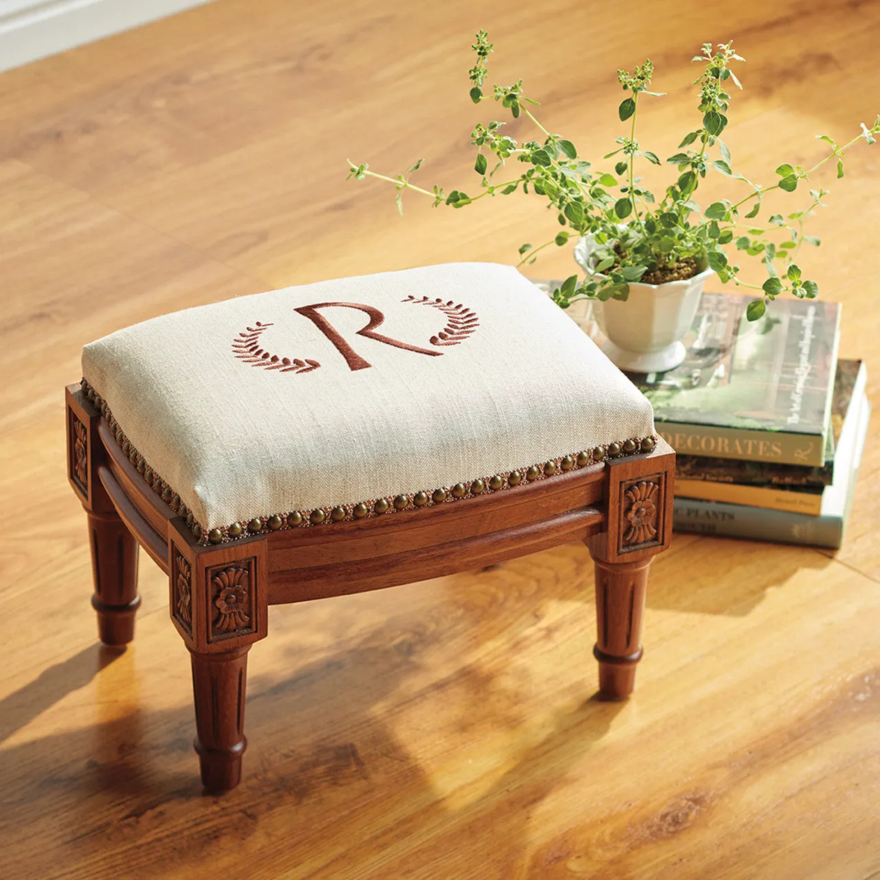 Laurel Embroidered Footstool