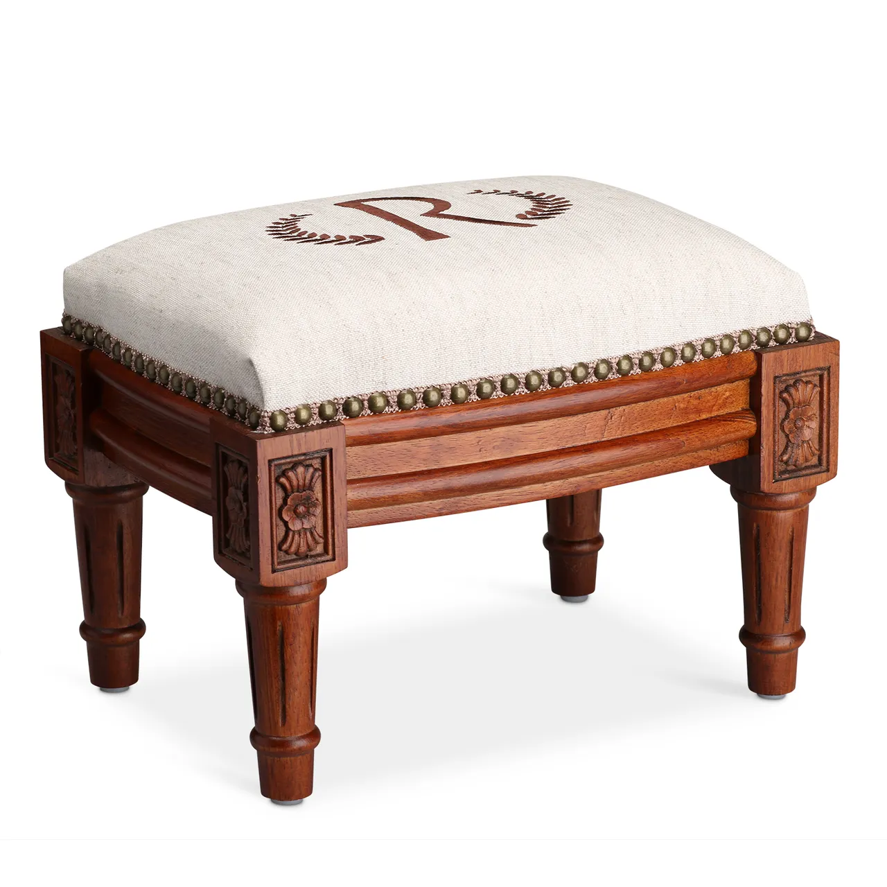 Laurel Embroidered Footstool