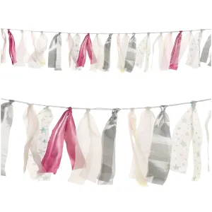 Luminous Ribbon Garland Party Decoration in Irridescent Pink, Silver, and White