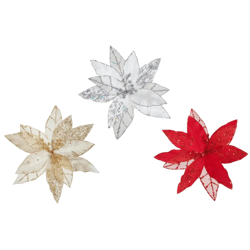 Luxe Poinsettia Organza Clip Asst