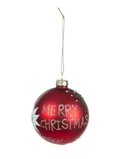 Merry Christmas Matte Red Glass Bauble