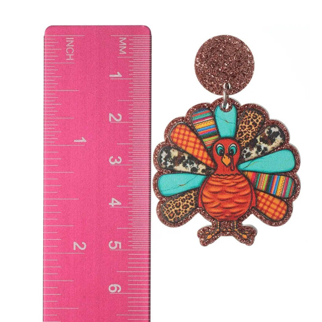 Patterned Turkey Dangles Hypoallergenic Earrings for Sensitive Ears Made with Plastic Posts