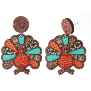 Patterned Turkey Dangles Hypoallergenic Earrings for Sensitive Ears Made with Plastic Posts