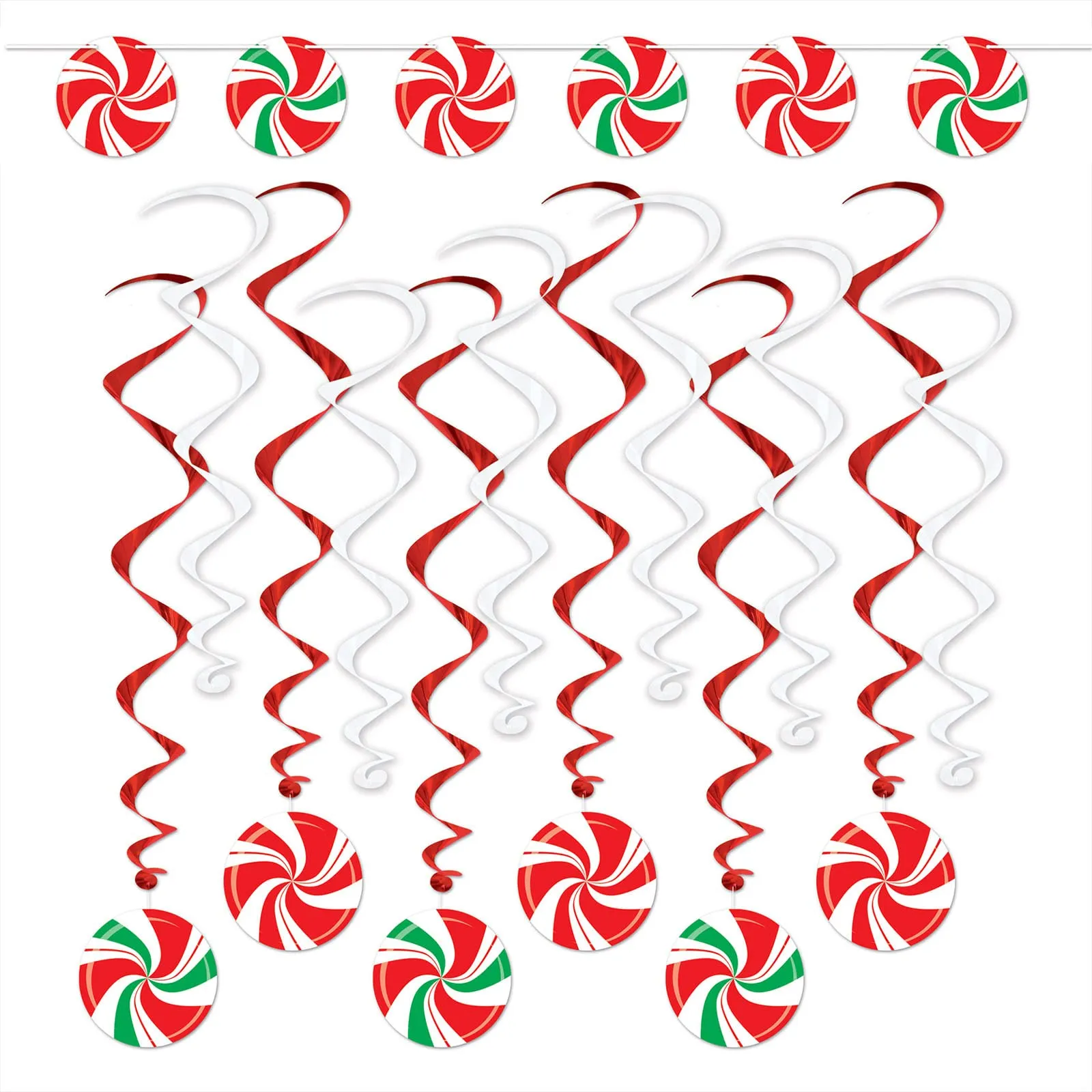 Peppermint Swirl Red & Green Christmas Holiday Whirls and Streamer Decorations