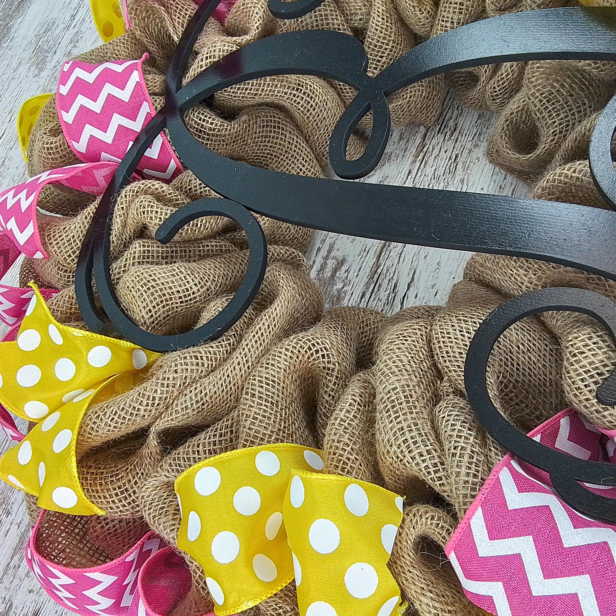 Personalized Burlap Wreath, Monogram Door Decor, Rustic Ribbon Wreath