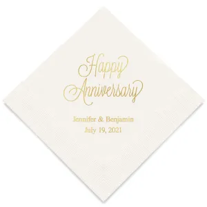 PERSONALIZED FOIL PRINTED PAPER NAPKINS - Happy Anniversary
(50/pkg)