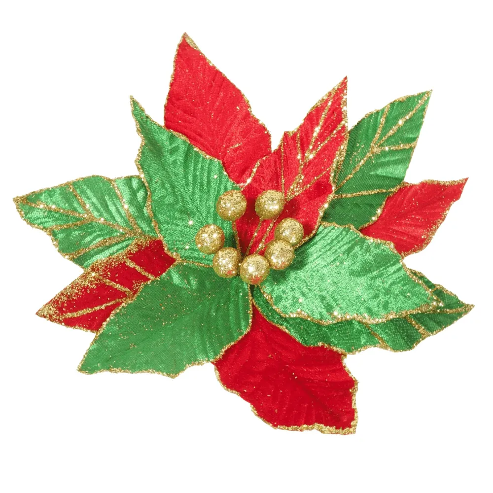 Red and GreenVelvet Poinsettia Clip Asst