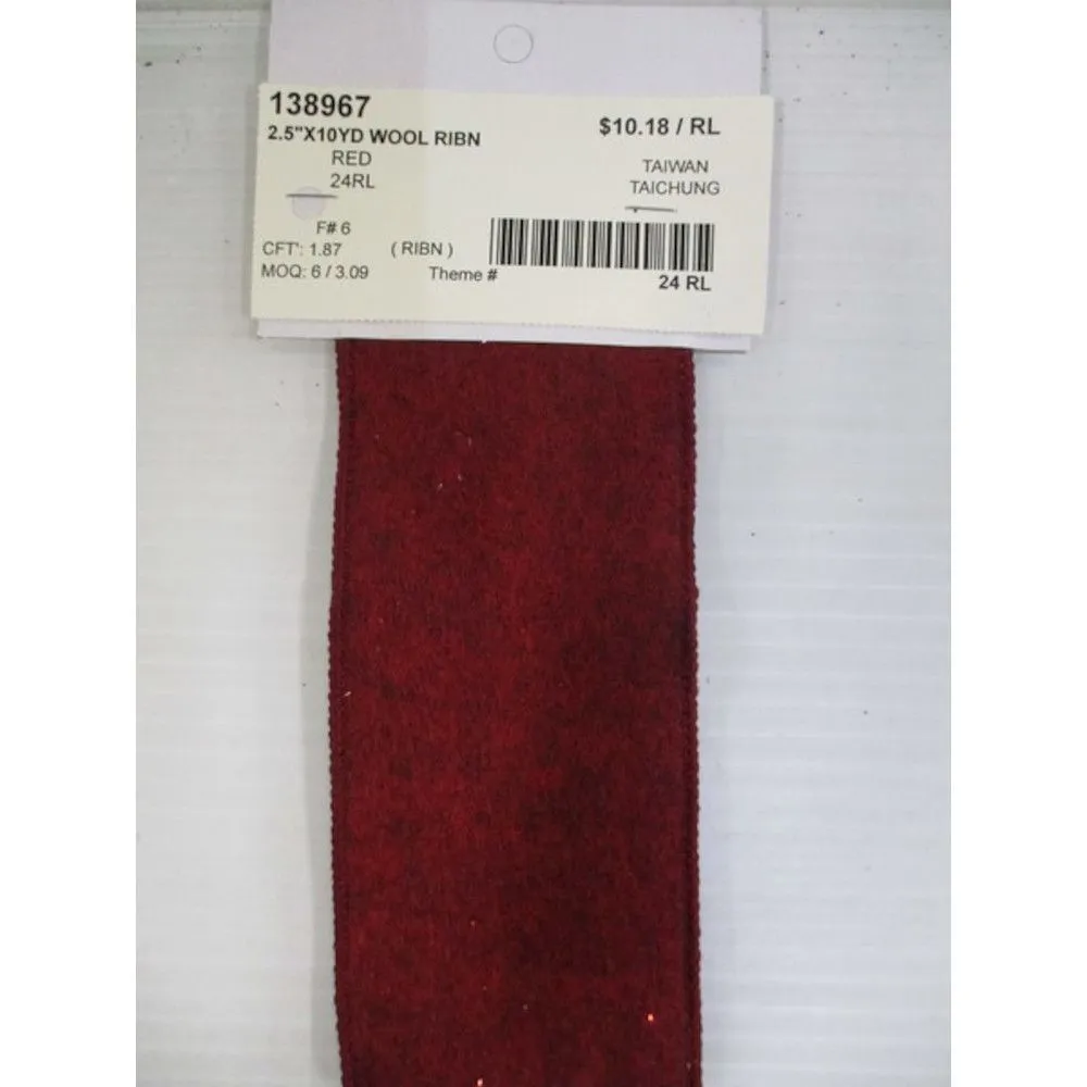 Red Wool Ribbon 2.5"X10YD