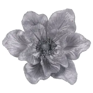 Silver Velour Magnolia with Clip (26cm)