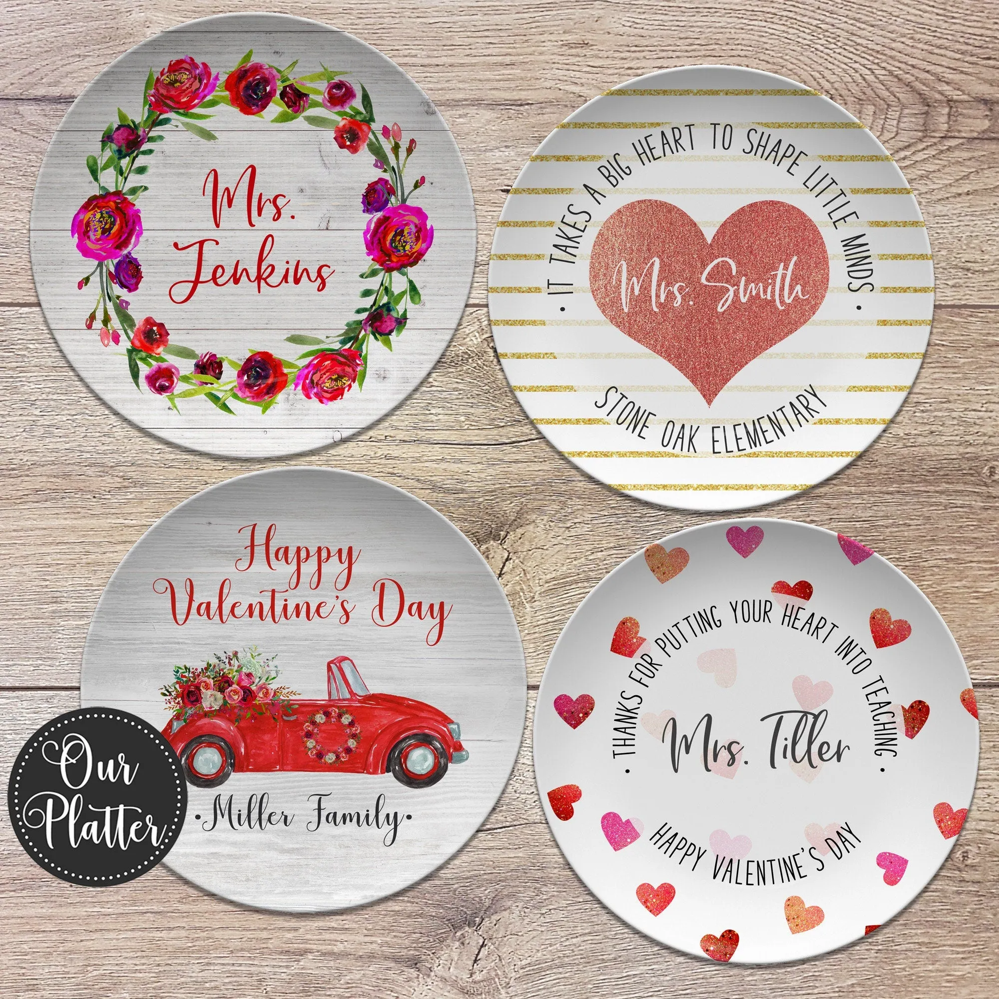 Teacher Valentine Personalized Plates